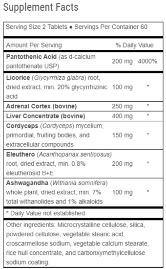 Advanced Adrenal Factor supplement Facts