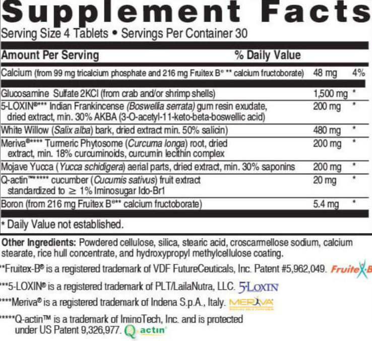 Advanced Joint Support Supplement Facts